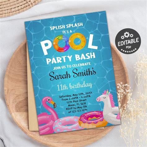 etsy pool party invitations